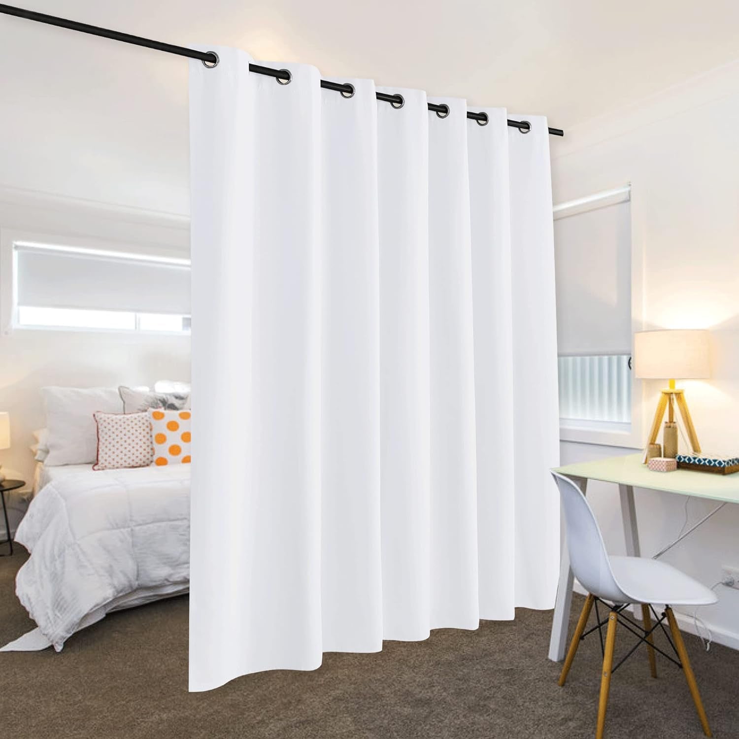 RYB HOME White Curtain Shades - Room Darkening Curtains for Bedroom, 50% Light Block Thermal Insulated Panel for Living Room Sliding Glass Door, W 100 X L 120 Inches, Pure White  RYB HOME   