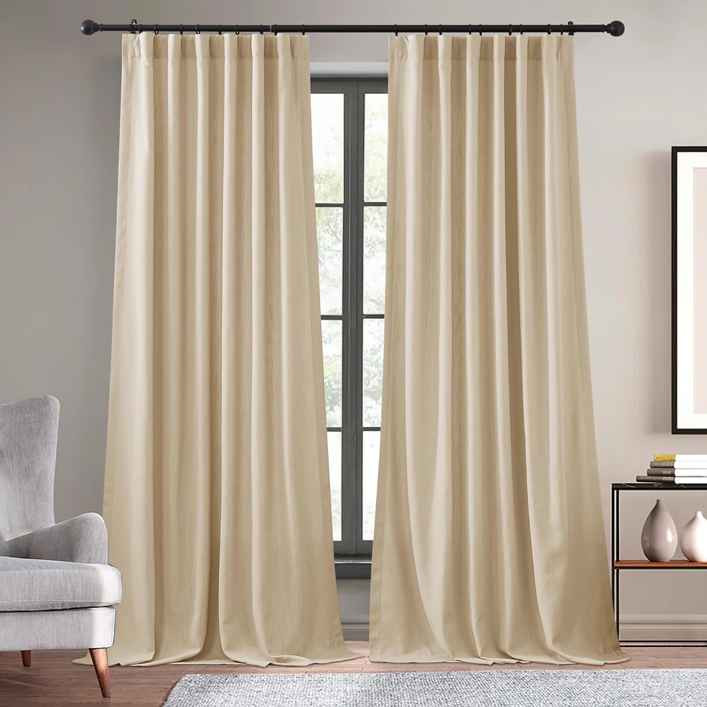 KGORGE Thick Faux Linen Weave Textured Curtains for Bedroom Light Filtering Semi Sheer Curtains Farmhouse Decor Pinch Pleated Window Drapes for Living Room, Linen, W 52" X L 96", 2 Pcs  KGORGE Thatched Tan W 52 X L 120 | Pair 