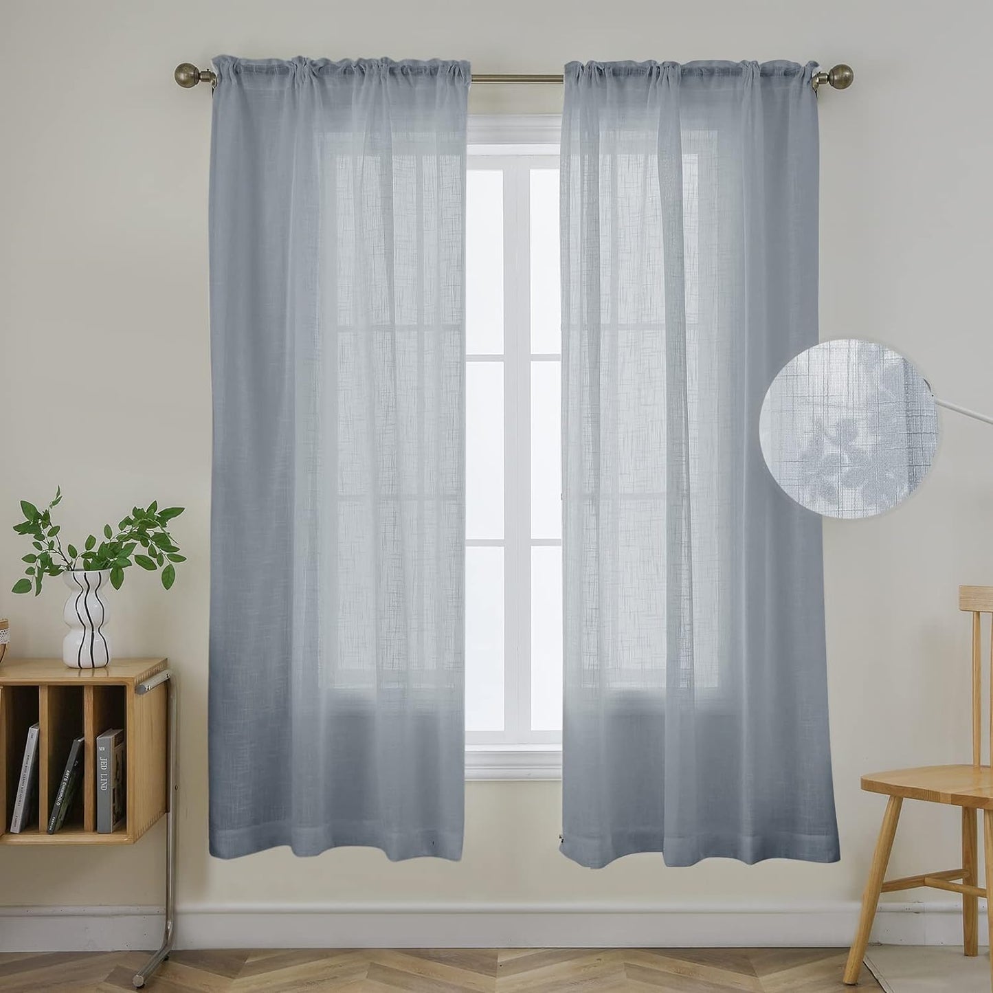 Joydeco White Sheer Curtains 63 Inch Length 2 Panels Set, Rod Pocket Long Sheer Curtains for Window Bedroom Living Room, Lightweight Semi Drape Panels for Yard Patio (54X63 Inch, off White)  Joydeco Floral Embroidery-Grey 54W X 63L Inch X 2 Panels 