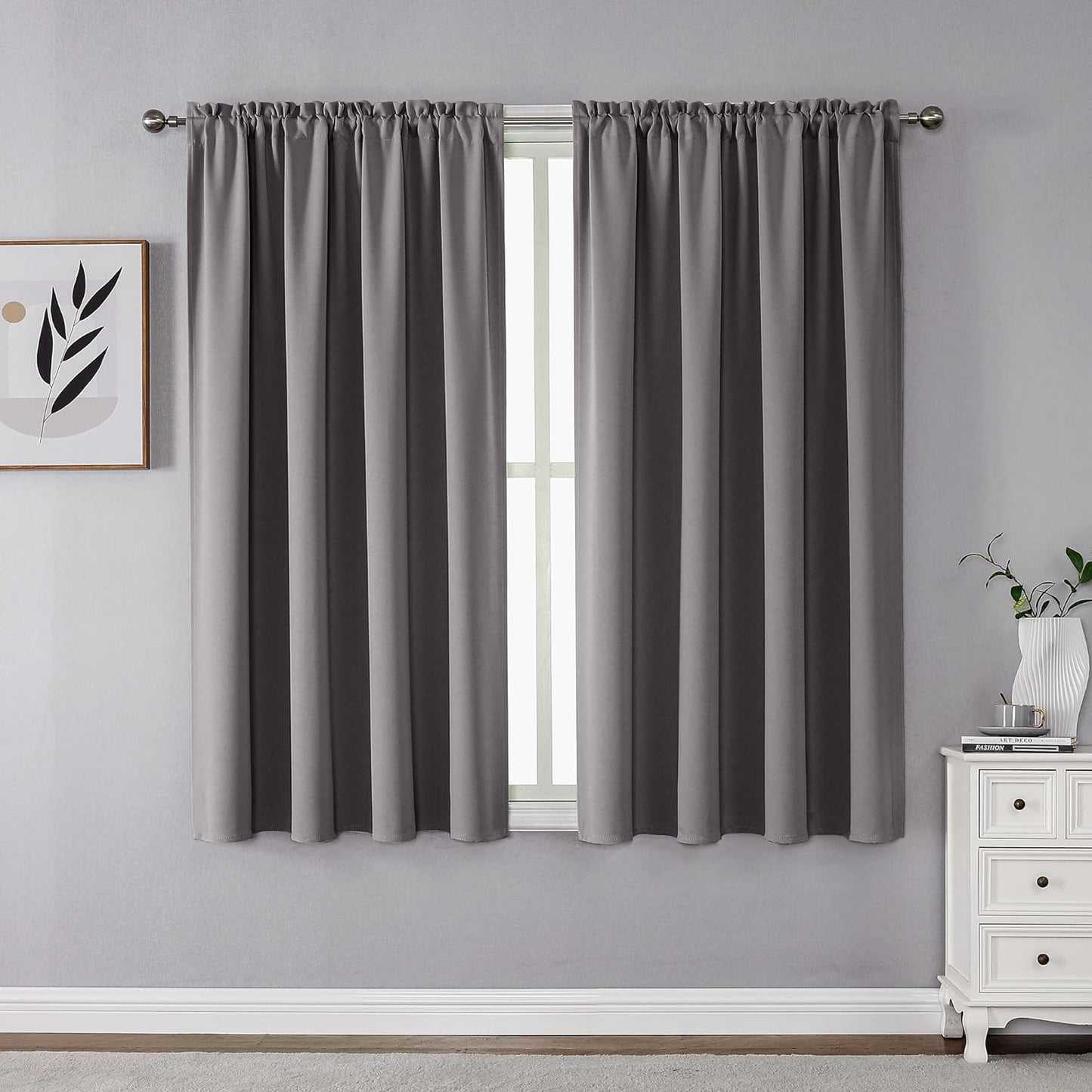 CUCRAF Blackout Curtains 84 Inches Long for Living Room, Light Beige Room Darkening Window Curtain Panels, Rod Pocket Thermal Insulated Solid Drapes for Bedroom, 52X84 Inch, Set of 2 Panels  CUCRAF Light Grey 52W X 54L Inch 2 Panels 