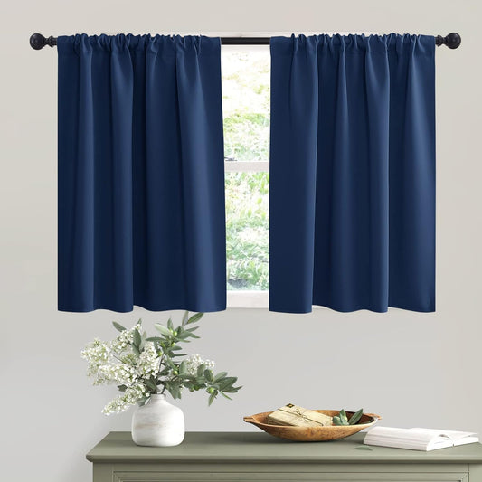 RYB HOME Blackout Curtains Small Window Decor Light Block Thermal Insulated Drapes for Bedroom Kitchen Cabinet Basement RV Curtains, W 42 X L 36 Inch, Navy Blue, 2 Panels  RYB HOME   
