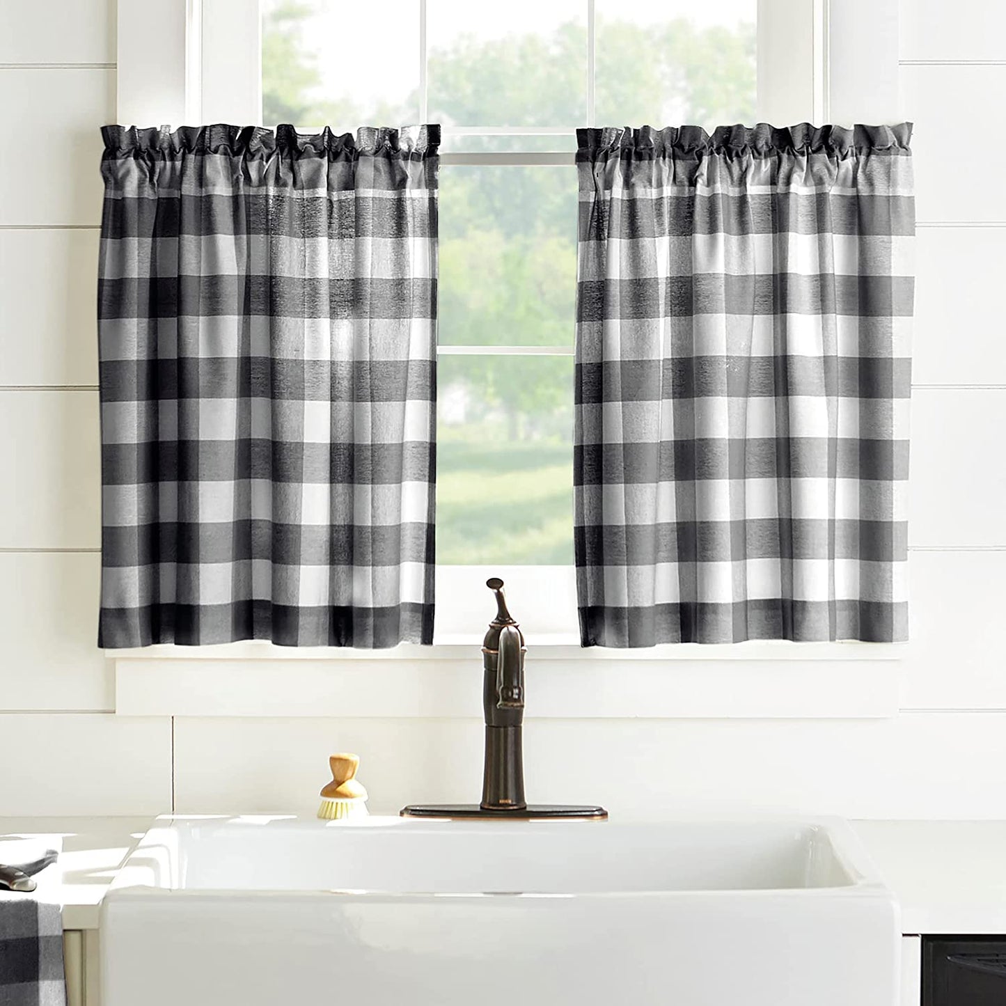 Elrene Home Fashions Farmhouse Living Buffalo-Check Window Curtain Panel, (Black), (52X95)  Elrene Home Fashions Black/White 24.00" X 30.00" (2 Tiers) 