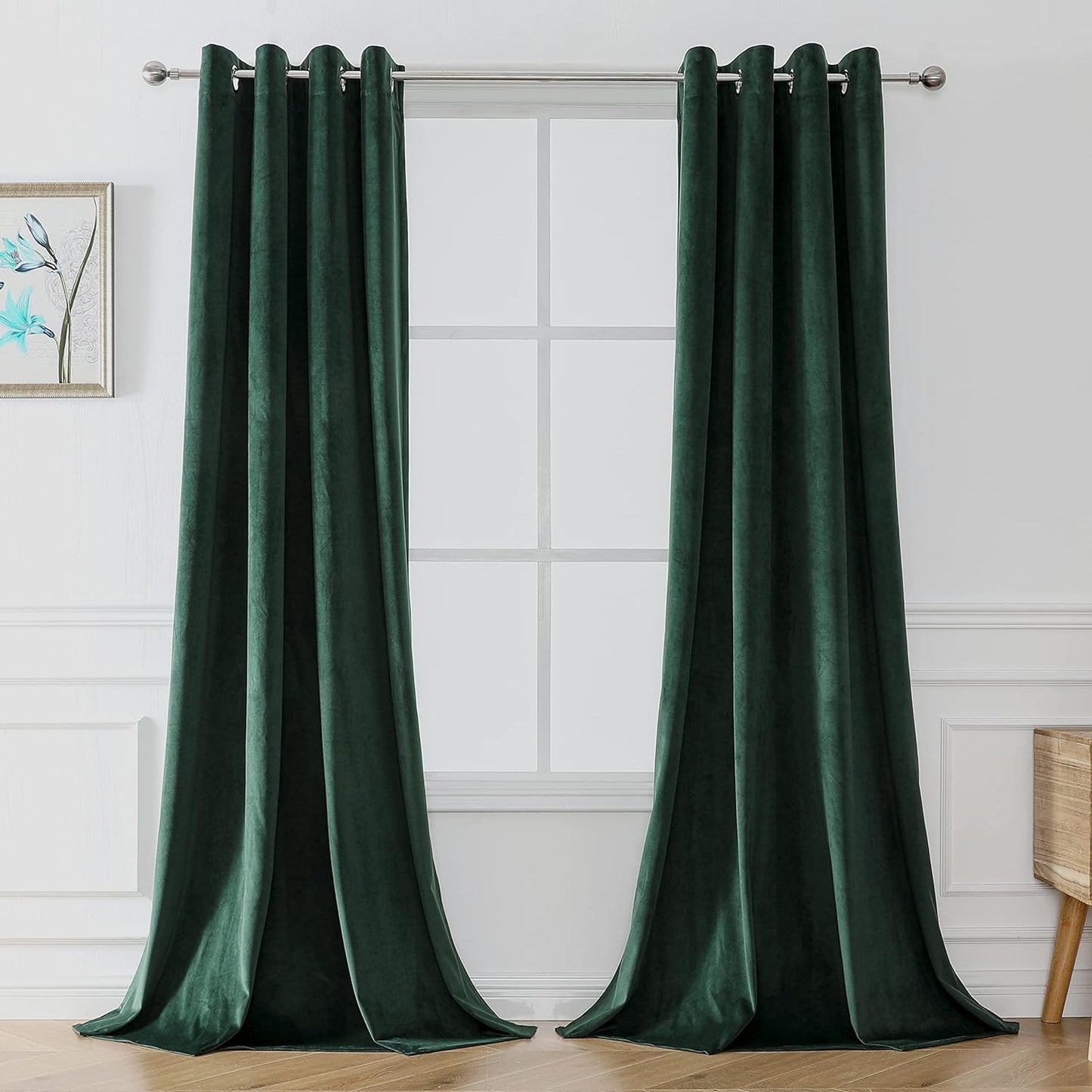 Victree Velvet Curtains for Bedroom, Blackout Curtains 52 X 84 Inch Length - Room Darkening Sun Light Blocking Grommet Window Drapes for Living Room, 2 Panels, Navy  Victree Dark Green 52 X 120 Inches 