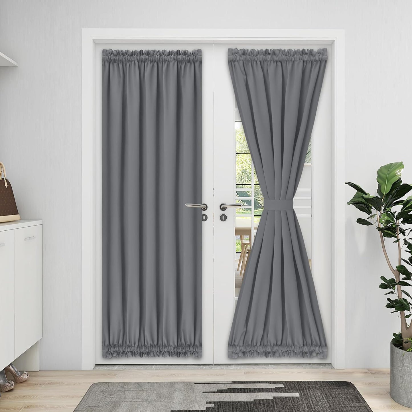 Easy-Going Blackout Door Curtains, Rod Pocket Privacy Light Filtering Sidelight Curtains French Door Curtains with Tieback, 1 Panel, 25X40 Inch, Gray  Easy-Going Grey W52 X L72 Inch 