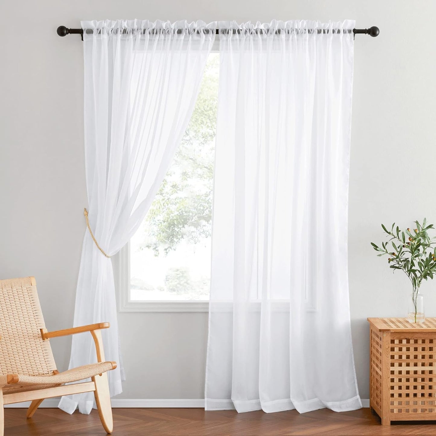NICETOWN White 84 Inch Long, Extra Wide Sheer Voile Window Curtains Panels for Children Room & Door Decor (100" Wide, White, 1 Panel)