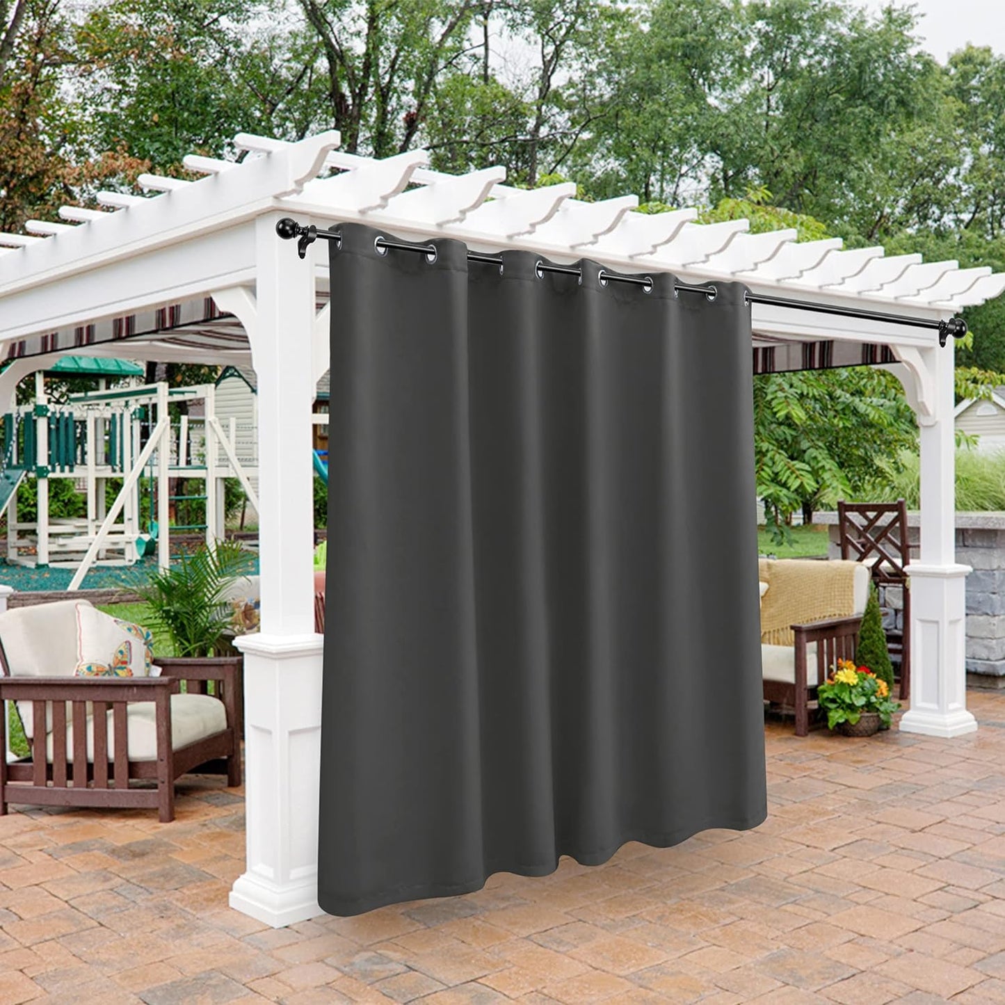 BONZER Outdoor Curtains for Patio Waterproof - Light Blocking Weather Resistant Privacy Grommet Blackout Curtains for Gazebo, Porch, Pergola, Cabana, Deck, Sunroom, 1 Panel, 52W X 84L Inch, Silver  BONZER Dark Grey 100W X 120 Inch 