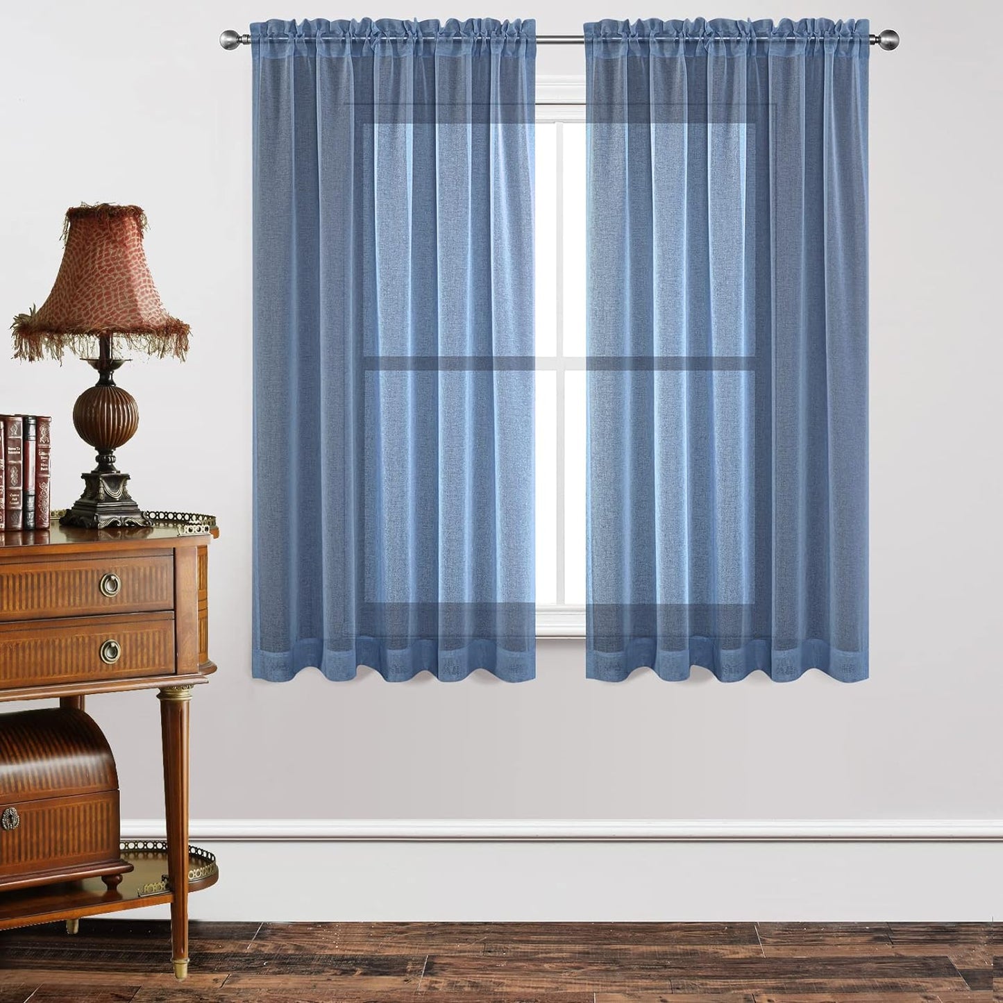 Joydeco White Sheer Curtains 63 Inch Length 2 Panels Set, Rod Pocket Long Sheer Curtains for Window Bedroom Living Room, Lightweight Semi Drape Panels for Yard Patio (54X63 Inch, off White)  Joydeco Navy Blue 54W X 63L Inch X 2 Panels 