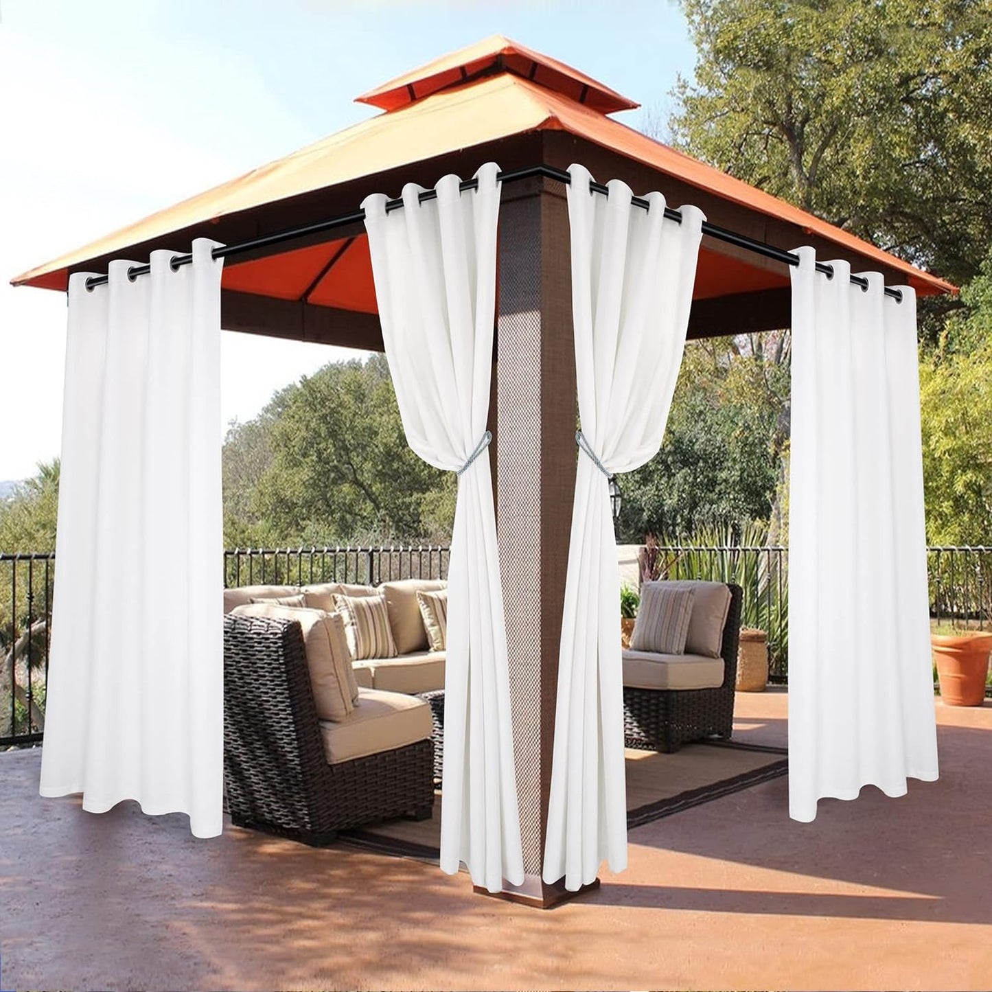 BONZER Outdoor Curtains for Patio Waterproof - Light Blocking Weather Resistant Privacy Grommet Blackout Curtains for Gazebo, Porch, Pergola, Cabana, Deck, Sunroom, 1 Panel, 52W X 84L Inch, Silver  BONZER White 52W X 120 Inch 