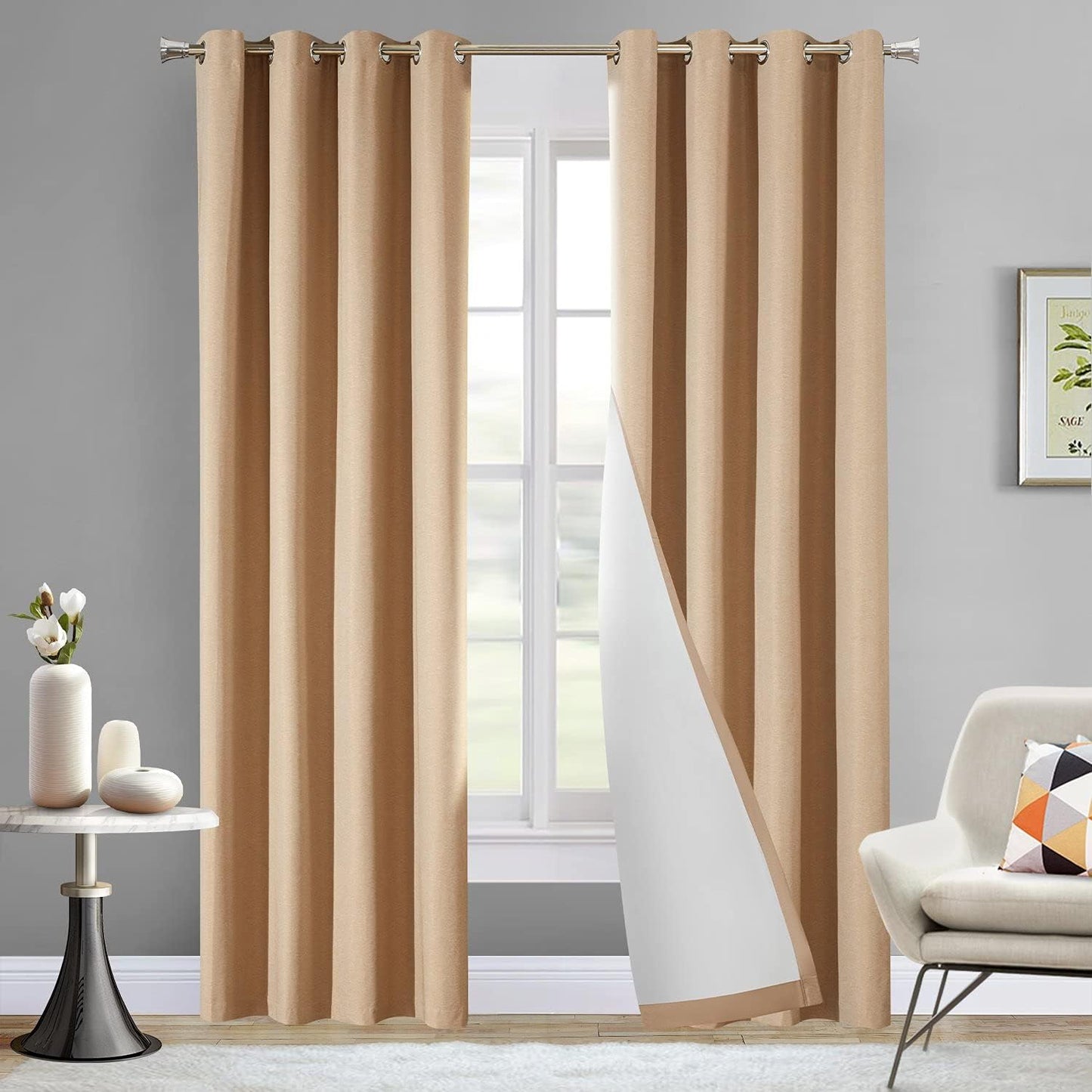 LOYOLADY Dark Grey Blackout Curtains 102 Inches Long 2 Panels Set Thermal Insulated Curtains for Living Room Grommet Noise Reduce Curtains for Bedroom 52" W X 102" L  LoyoLady Home Textiles Flesh 100 Blackout Curtains, Grommet 2 X ( 72" W X 84" L ) 