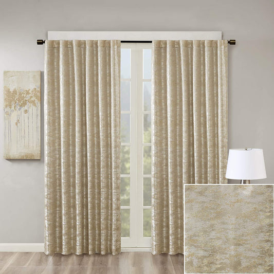 Sun Smart Cassius, Single Blackout Curtain for Bedroom, Luxurious Sheen Marble Jacquard, Window Treatment Panel, Rod Pocket Top, Easy to Hang, Fits 1.25" Rod, Machine Washable, 50" X 84" Gold  E&E Co. Ltd DBA JLA Home Gold 84"X50" 