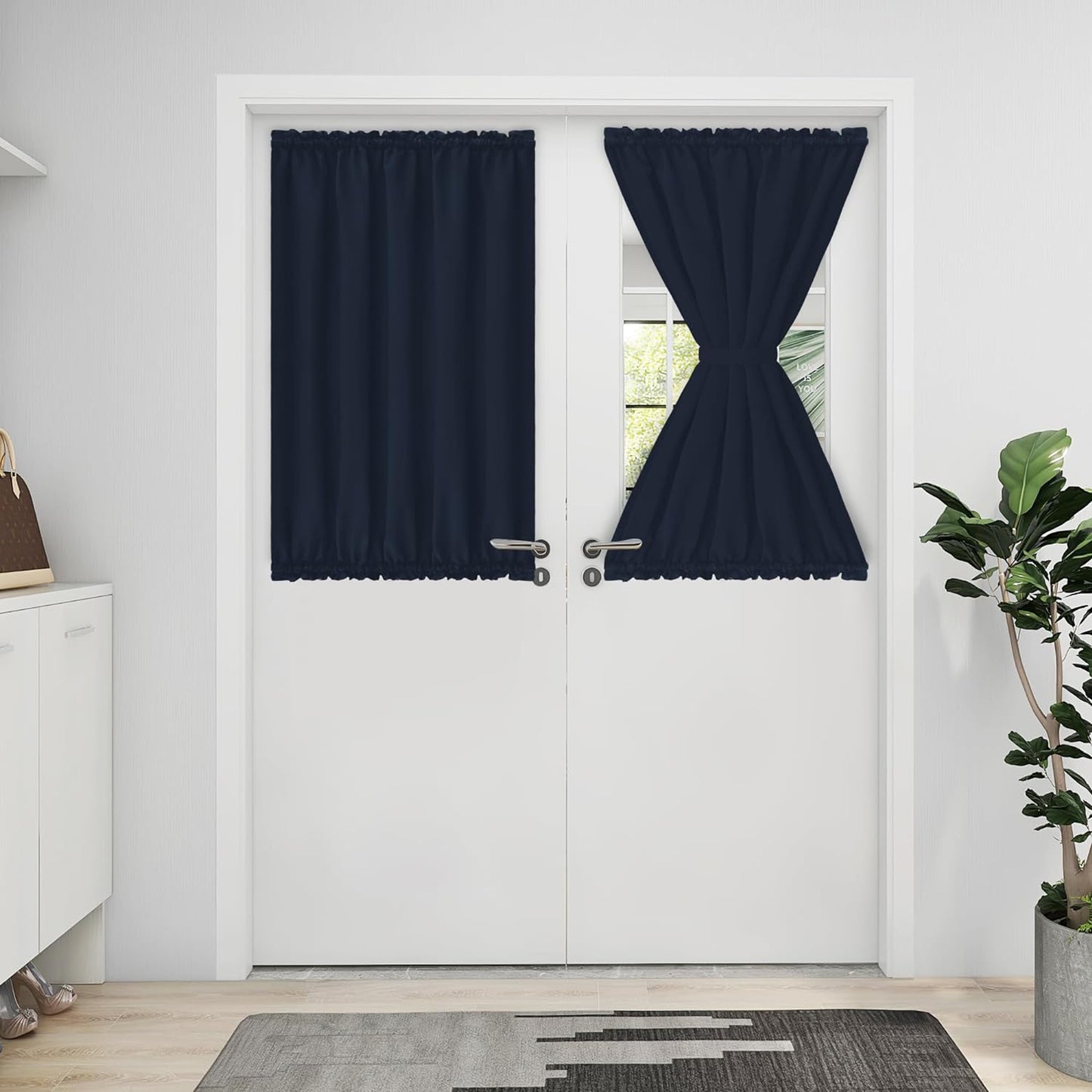 Easy-Going Blackout Door Curtains, Rod Pocket Privacy Light Filtering Sidelight Curtains French Door Curtains with Tieback, 1 Panel, 25X40 Inch, Gray  Easy-Going Navy W25 X L40 Inch 