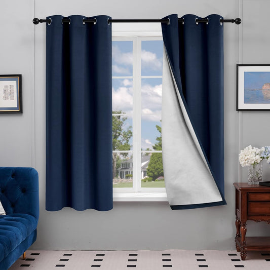 Deconovo Thermal Insulated Curtains for Window - 63 Inch Length, Room Darkening Drapes, Soundproof Draperies, Silver Coating (42W X 63L, Navy Blue, 2 Panels)  Deconovo   