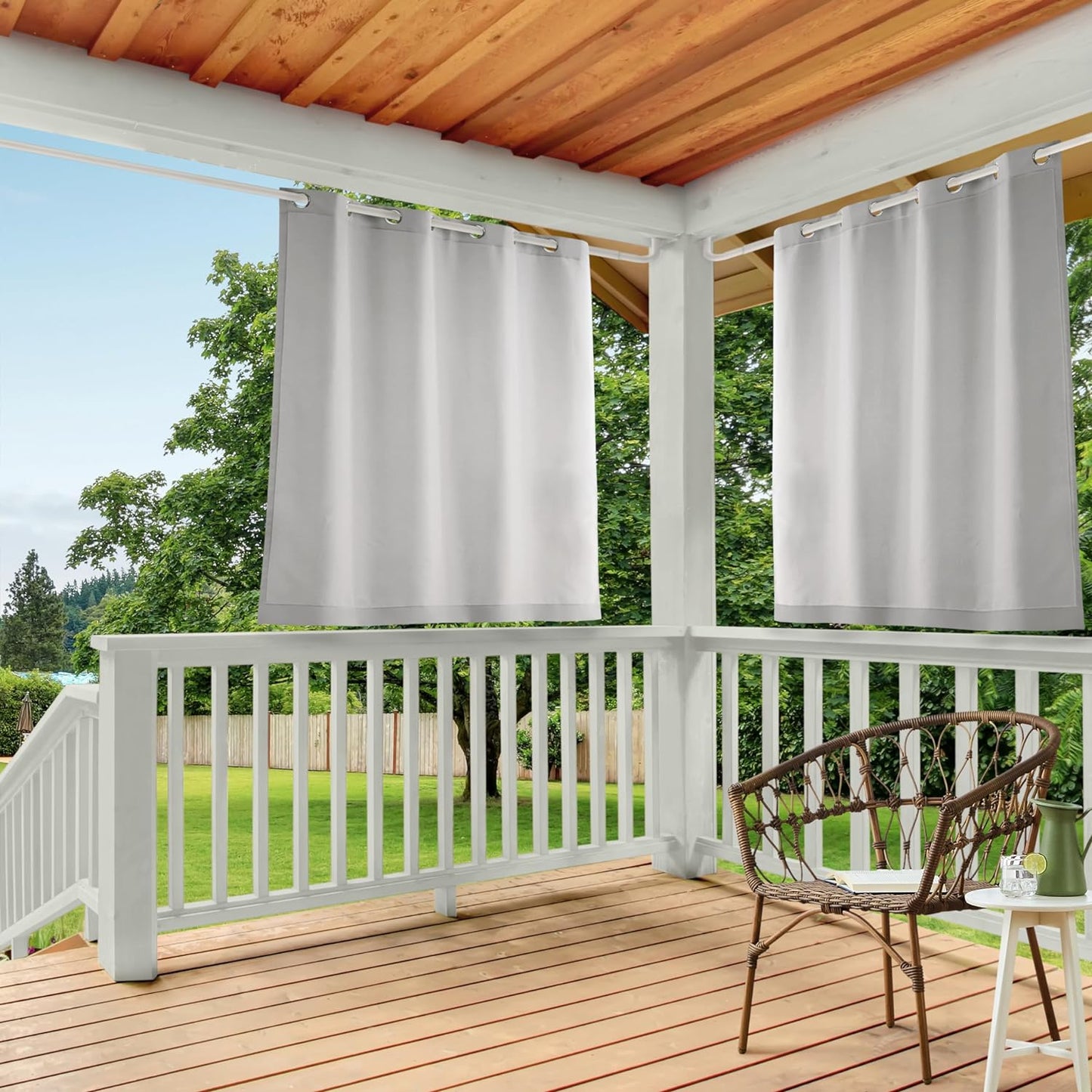 Exclusive Home Cabana Solid Indoor/Outdoor Light Filtering Grommet Top Curtain Panel, 54"X84", Natural, Set of 2  Exclusive Home Curtains Cloud Grey 54X63 