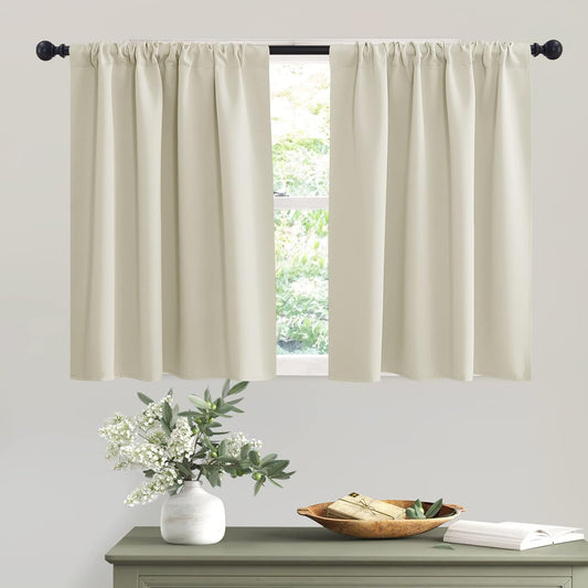 RYB HOME Small Window Curtains - Room Darkening Light Block Energy Efficient Privacy Drapes for Kitchen Dining Bedroom Bath Basement, W 42 X L 36 Inches, Beige, 2 Panels  RYB HOME   