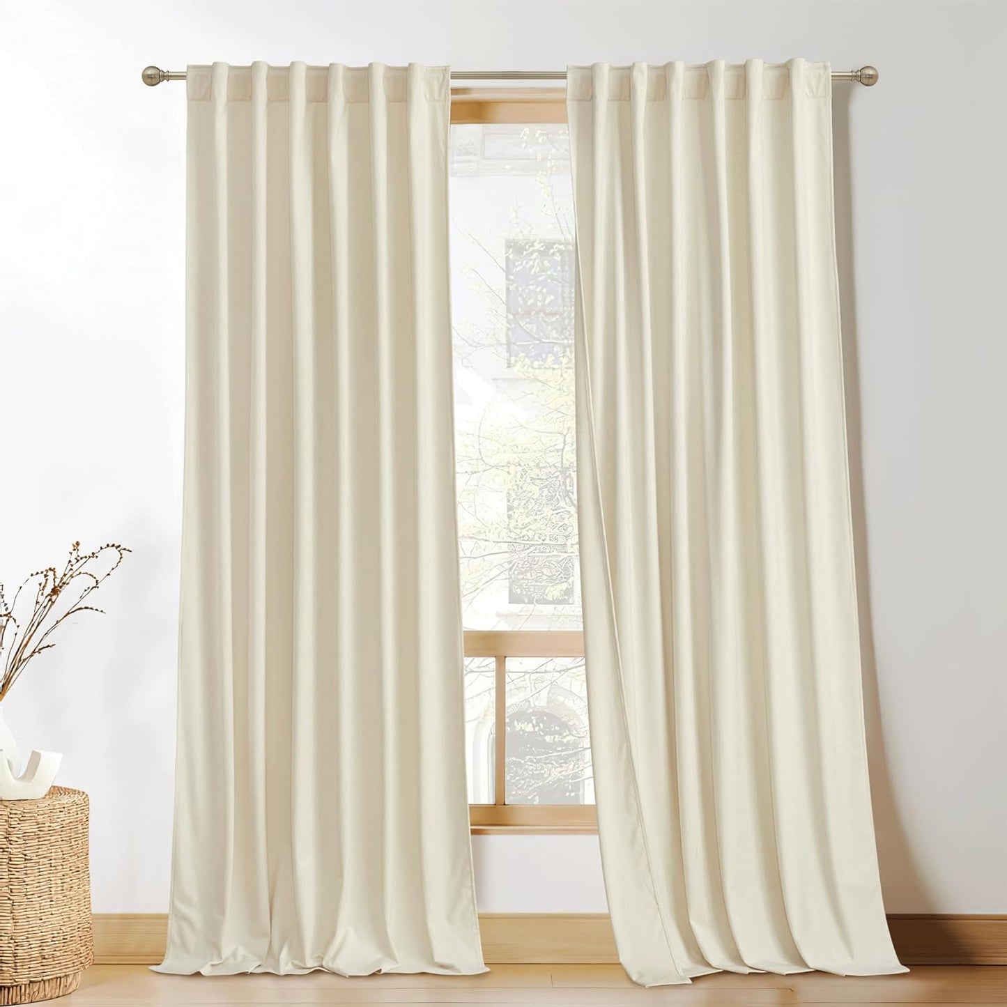 KGORGE Green Velvet Curtains 84 Inches Super Soft Room Darkening Thermal Insulating Window Curtains & Drapes for Bedroom Living Room Backdrop Holiday Christmas Decor, Hunter Green, W 52 X L 84, 2 Pcs  KGORGE Beige W 52 X L 96 