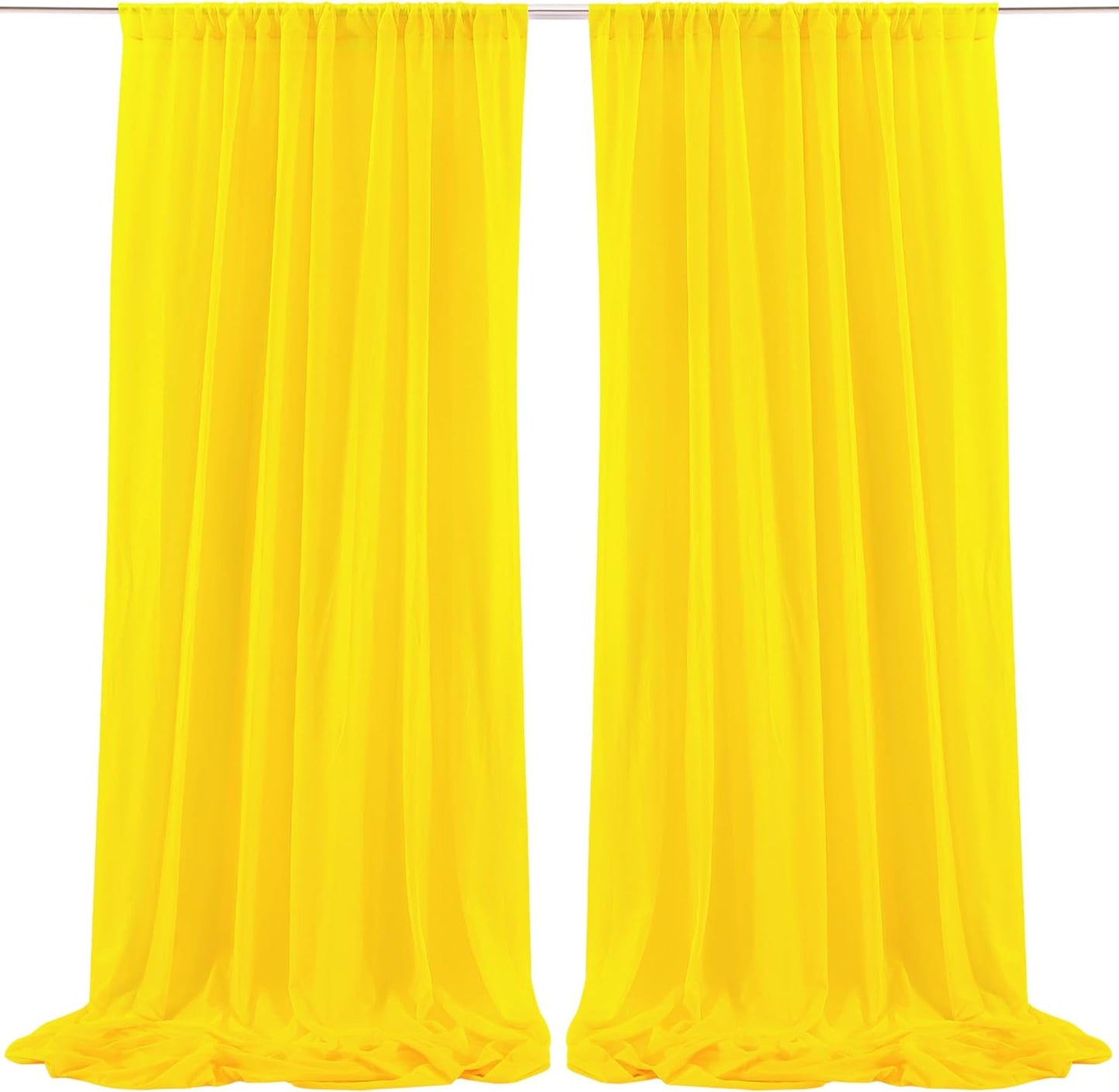 10Ft X 10Ft White Chiffon Backdrop Curtains, Wrinkle-Free Sheer Chiffon Fabric Curtain Drapes for Wedding Ceremony Arch Party Stage Decoration  Wish Care Yellow  