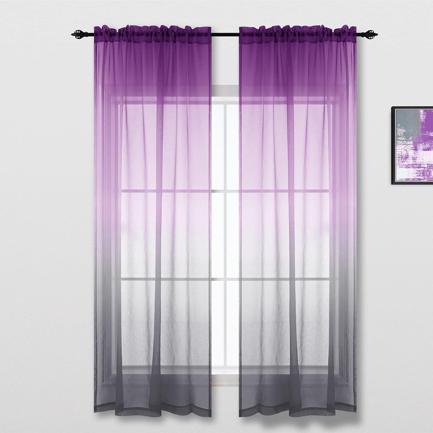 KOUFALL Kids Curtains 2 Panel Set for Bedroom Girls Room Mermaid Decor,Sheer Ombre Baby Curtains for Nursery,Purple and Teal,63 Inch Length  KOUFALL TEXTILE Purple And Grey 52X63 