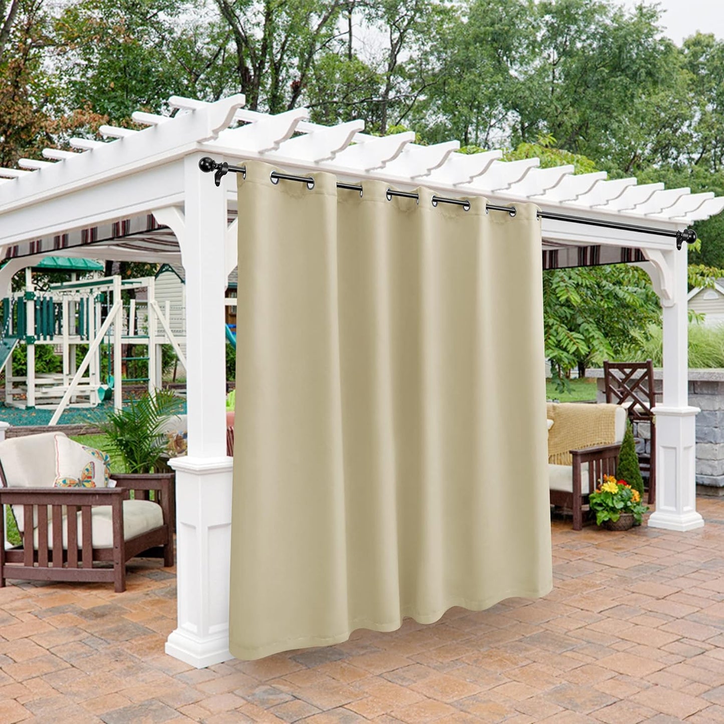 BONZER Outdoor Curtains for Patio Waterproof - Light Blocking Weather Resistant Privacy Grommet Blackout Curtains for Gazebo, Porch, Pergola, Cabana, Deck, Sunroom, 1 Panel, 52W X 84L Inch, Silver  BONZER Cream 100W X 95 Inch 