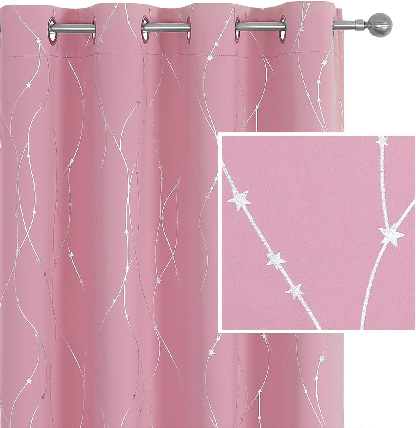 SMILE WEAVER Black Blackout Curtains for Bedroom 72 Inch Long 2 Panels,Room Darkening Curtain with Gold Print Design Noise Reducing Thermal Insulated Window Treatment Drapes for Living Room  SMILE WEAVER Pink Silver 52Wx54L 