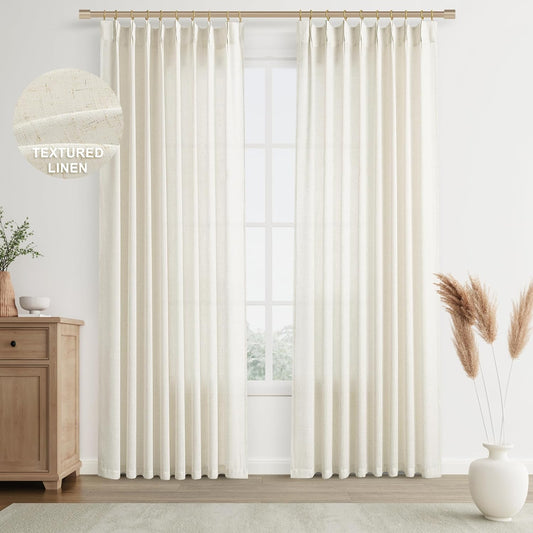 Joywell Linen Pinch Pleated Window Curtains 90 Inch Long,Back Tab Clip Rings Semi Sheer Light Filtering Drapes with Hooks for Bedroom Living Room Decor,W50 X L90,Natural Beige,2 Panels  Joywell Natural Beige 50W X 90L Inch X 2 Panels 