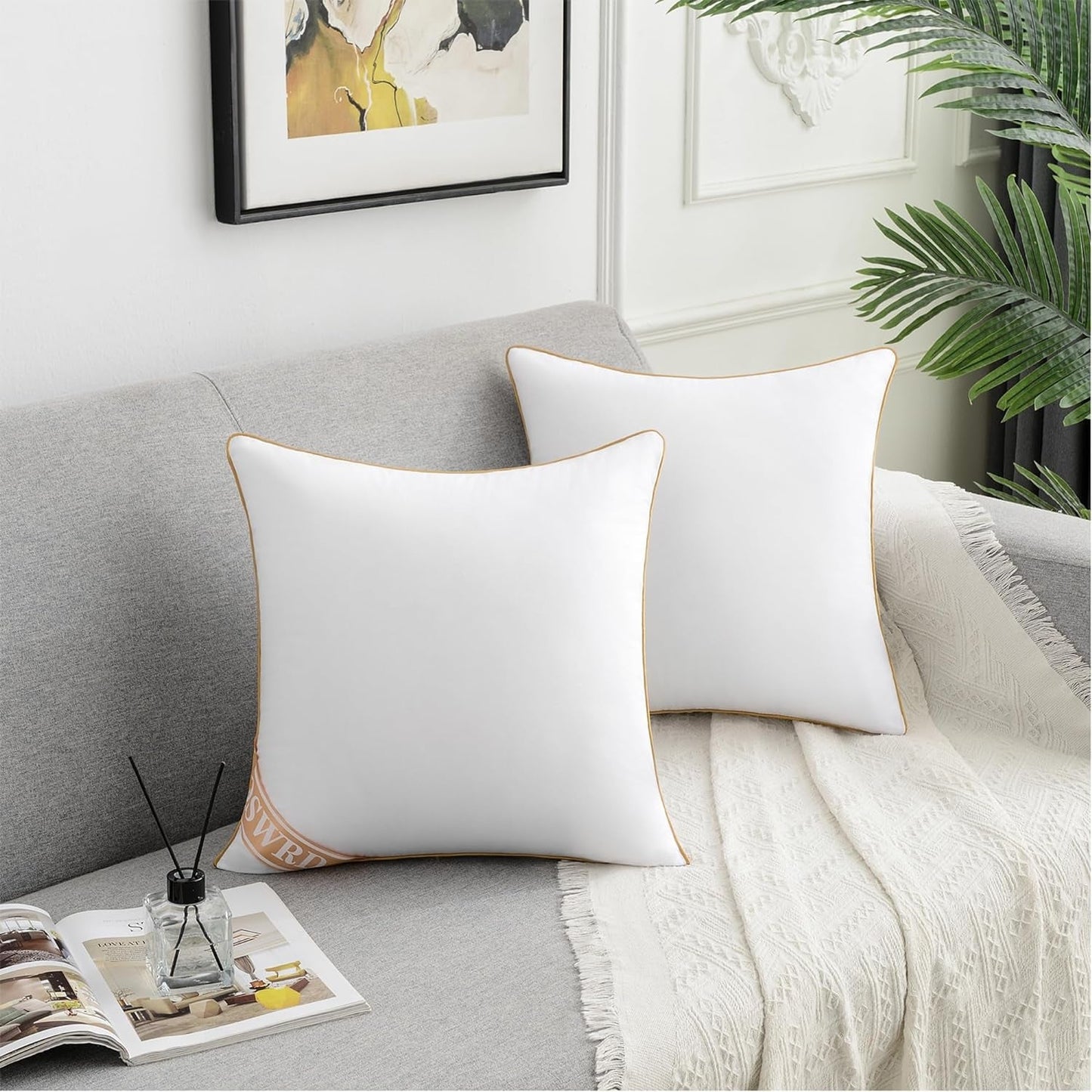 18" X 18" Pillow Insert Set of 2 Square Forms Interior Sofa Throw Pillow Inserts with 100% Cotton Cover 18 Inch Decorative Bed Pillows Insert White Couch Cushions Indoor
