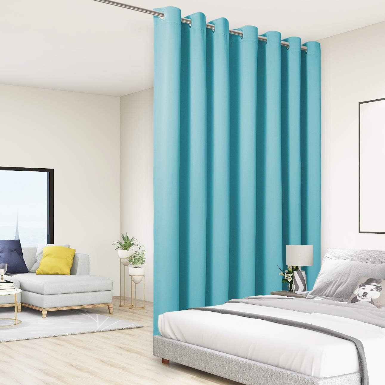 BONZER Room Divider Curtain Total Privacy Wall Grommet Thermal Insulated Soundproof Extra Wide Blackout Curtains for Bedroom Living Room, 84L X 108W Inch (7L X 9W Ft), 1 Panel, Dark Grey  BONZER Teal 108.00" X 150.00" 