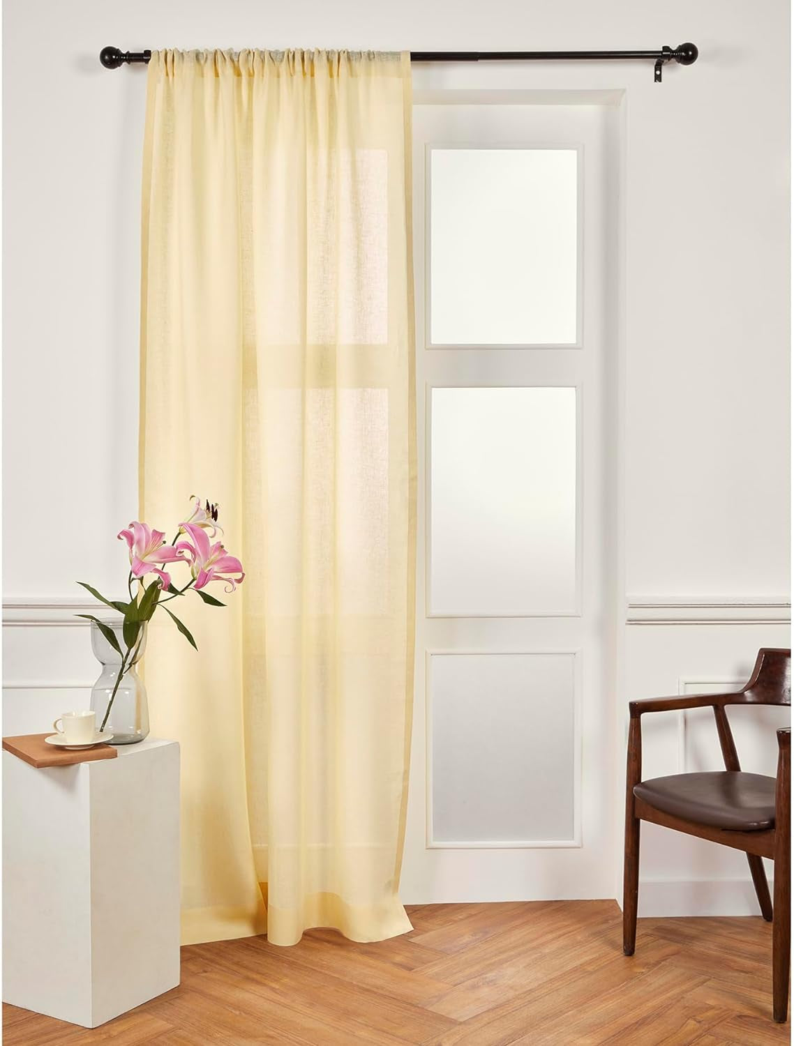 Solino Home Linen Sheer Curtain – 52 X 45 Inch Light Natural Rod Pocket Window Panel – 100% Pure Natural Fabric Curtain for Living Room, Indoor, Outdoor – Handcrafted from European Flax  Solino Home Beige 52 X 63 Inch 