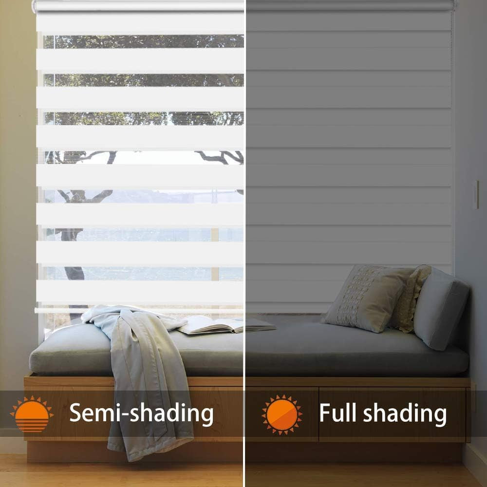 SEEYE Zebra Shade Blinds 2 PCS Horizontal Window Curtain Day and Night Blind Dual Layer Shades Easy to Install 43.3"X59", White  SEEYE   