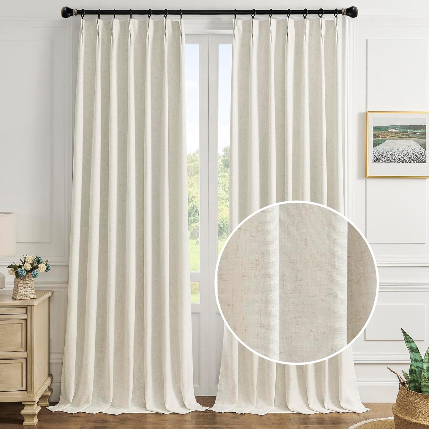 Maison Colette Pinch Pleat Natural Linen Sheer Curtain 95 Inches Long,Back Tab Stripe Transparent Voile Window Drapes for Bedroom/Living Room, 2 Panels,42" Width,Linen  Maison Colette Home Linen 40"W X 95"L With Liner 
