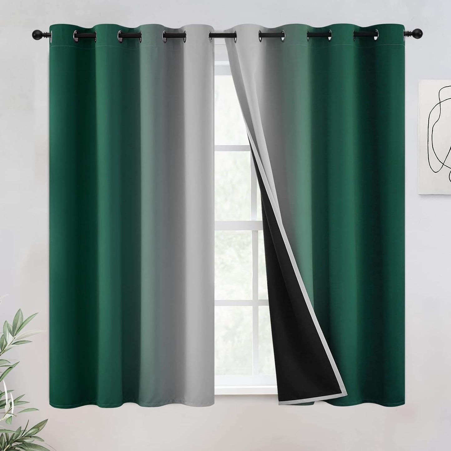COSVIYA 100% Blackout Curtains & Drapes Ombre Purple Curtains 63 Inch Length 2 Panels,Full Room Darkening Grommet Gradient Insulated Thermal Window Curtains for Bedroom/Living Room,52X63 Inches  COSVIYA Green To Greyish White 52W X 54L 