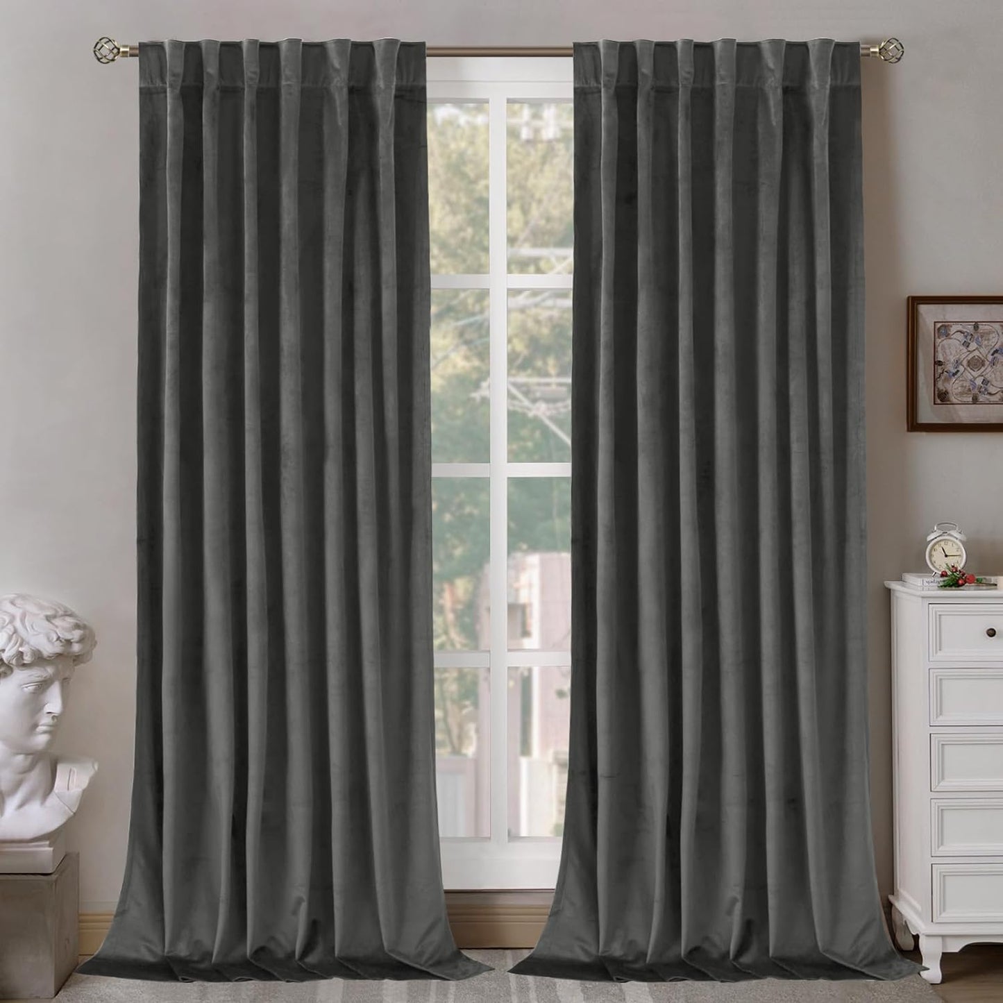 Bgment Grey Velvet Curtains 108 Inches Long for Living Room, Thermal Insulated Room Darkening Curtains Drapes Window Treatment with Back Tab and Rod Pocket, Set of 2 Panels, 52 X 108 Inch  BGment Grey 52W X 120L 
