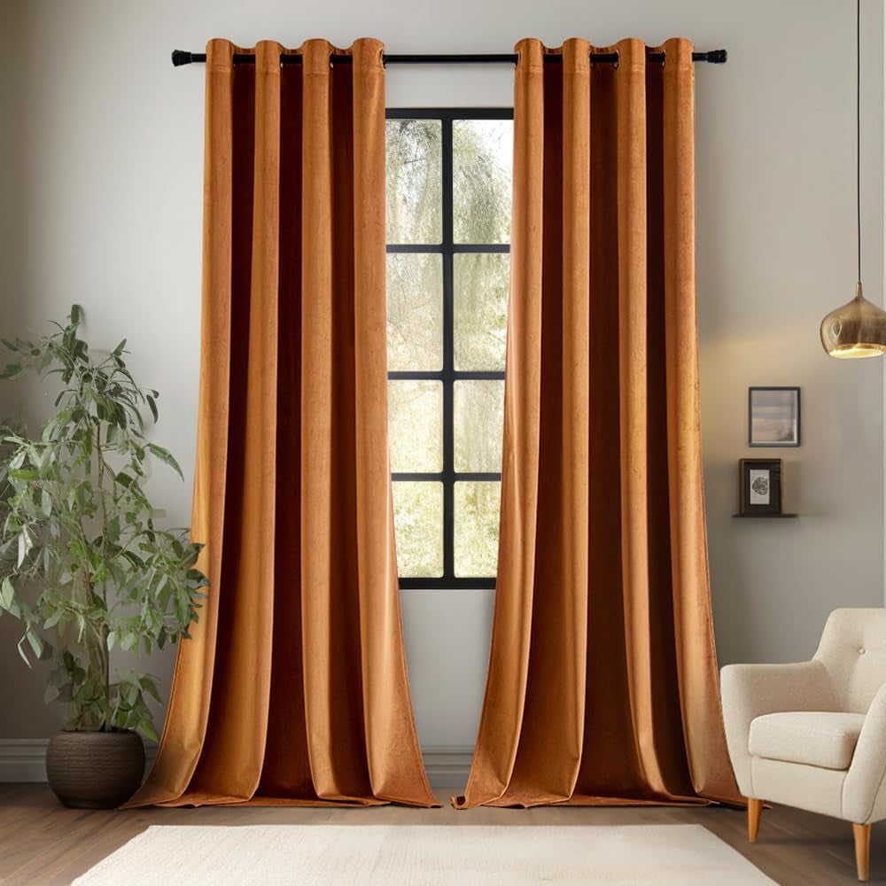 EMEMA Olive Green Velvet Curtains 84 Inch Length 2 Panels Set, Room Darkening Luxury Curtains, Grommet Thermal Insulated Drapes, Window Curtains for Living Room, W52 X L84, Olive Green  EMEMA Velvet/ Gold Brown W52" X L96" 