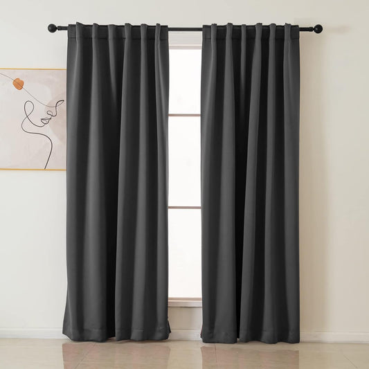 Pickluc Blackout Curtains 96 Inches Long 2 Panels, Black Out Drapes for Bedroom or Living Room, Back Tab and Rod Pocket Top, Set of Two, Dark Grey, 52" Wide and 96" Length.  Pickluc Dark Grey 52"W X 96"L 