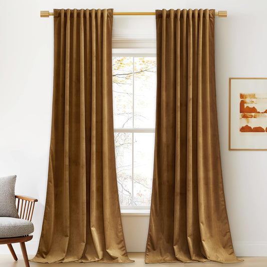 Stangh Velvet Curtains 84 Inches - Gold Brown Blackout Thermal Insulated Window Drapes for Living Room, Back Tab Luxury Home Decor Curtains for Bedroom Sliding Door, W52 X L84, 2 Panels  StangH Gold Brown W52" X L120" 