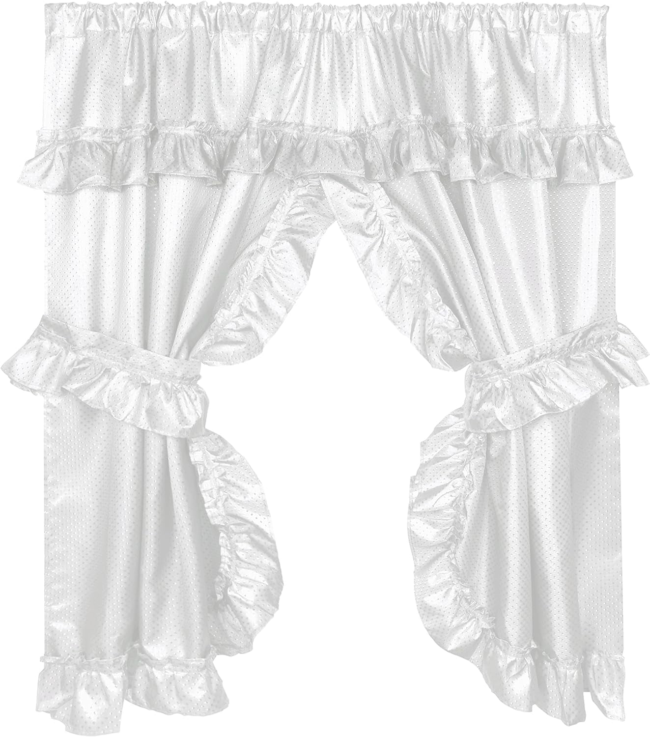Carnation Home Fashions FWCD-L/16 Lauren Window Curtain with Ruffled Valance, Black  Carnation Home Fashions White  