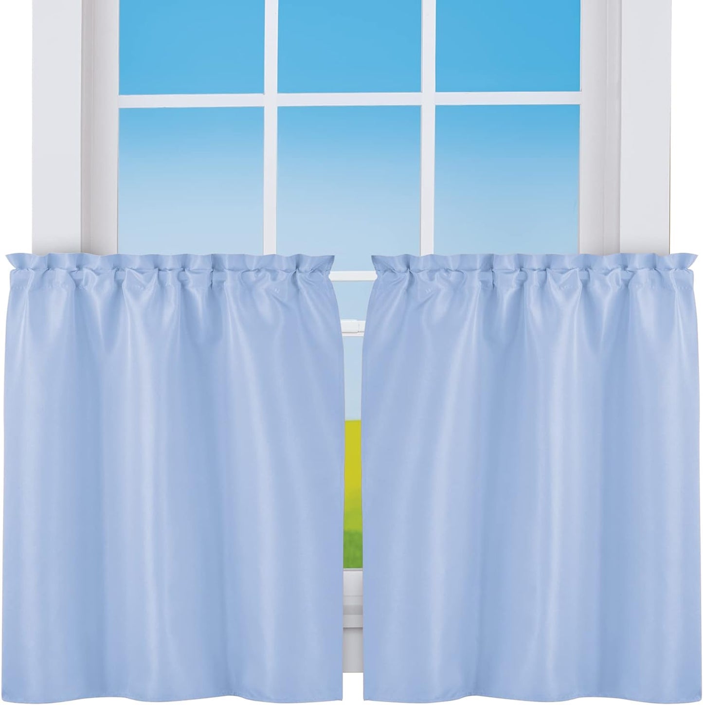 Collections Etc 5-Piece Ruffled Trim Tiers & Panels Window Curtain Set  Winston Brands Blue 24"L Tiers 