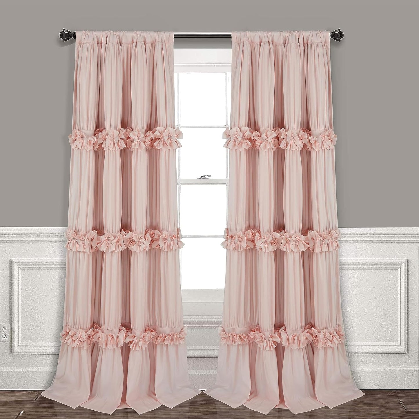 Homechoice Decor Thermal Insulated Blackout Window Curtains, 54" W X 84" L X 2 Panels, Boho Ruched Window Treatments with 3 Rows of Butterfly Flowers, Rustic Rod Pocket Drapes for Room, White (LQ-30)  Homechoice Decor Peach Pink 54" X 84" | 2 Panels 