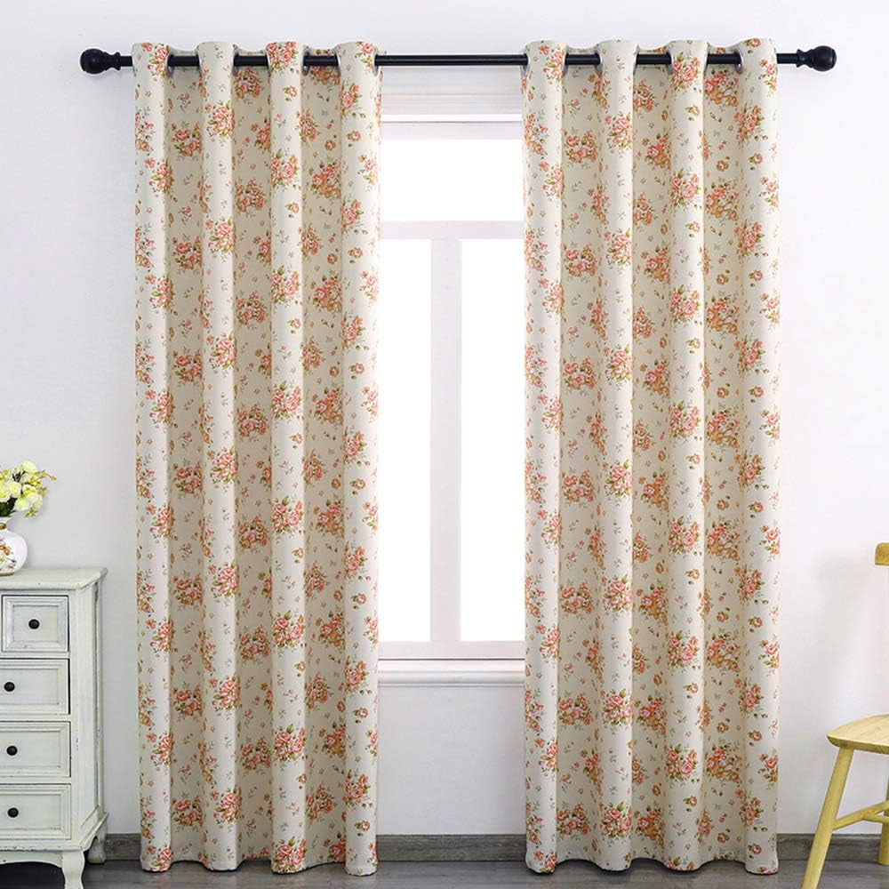 Autumn Dream Rose Gold Beige Blackout Soundproof Curtains Panels for Bedroom, Grommet Top Floral Farmhouse Curtains Drapes for Living Room, Dining Room,52 by 63 Inch  Autumn Dream 52*96 Inch  