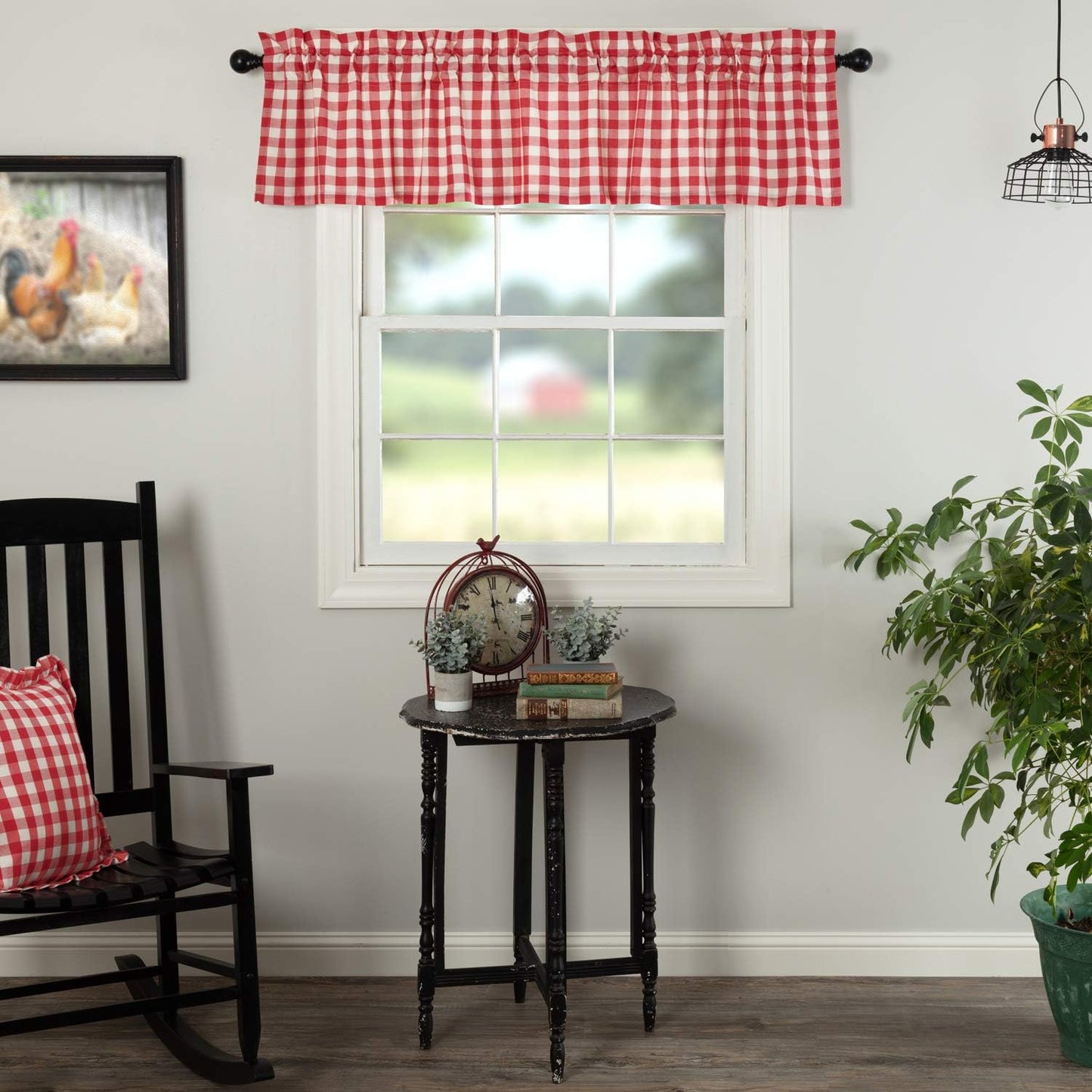 VHC Brands Farmhouse Grey Ash Buffalo Check Cotton Annie Curtains Rod Pocket Tie Back(S) Door Panel  VHC Brands Red Valance 16X72 