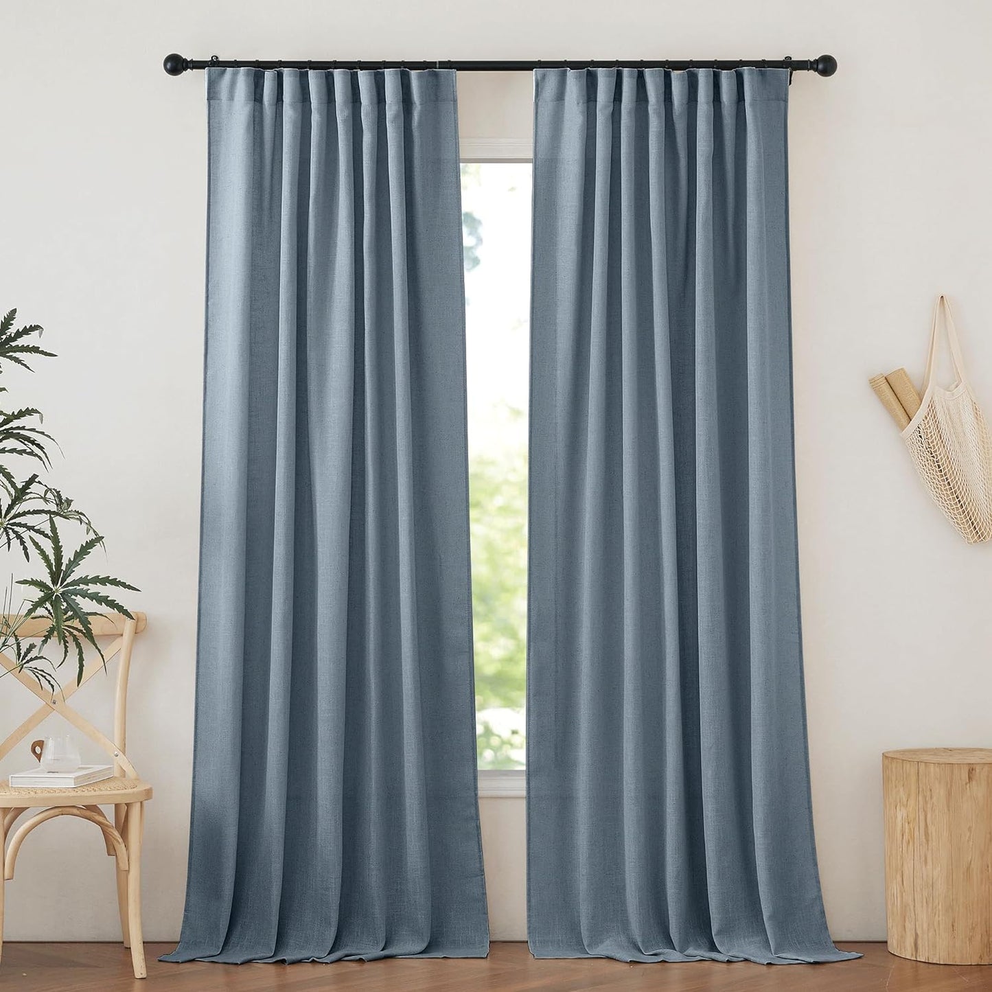 NICETOWN White Curtains Sheer - Semi Sheer Window Covering, Light & Airy Privacy Rod Pocket Back Tab Pinche Pleated Drapes for Bedroom Living Room Patio Glass Door, 52 X 63 Inches Long, Set of 2  NICETOWN Stone Blue W52 X L84 