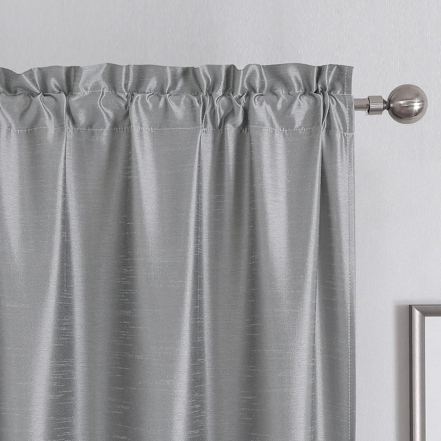 Chyhomenyc Uptown Sage Green Kitchen Curtains 45 Inch Length 2 Panels, Room Darkening Faux Silk Chic Fabric Short Window Curtains for Bedroom Living Room, Each 30Wx45L  Chyhomenyc Silver Gray 2X40"Wx72"L 