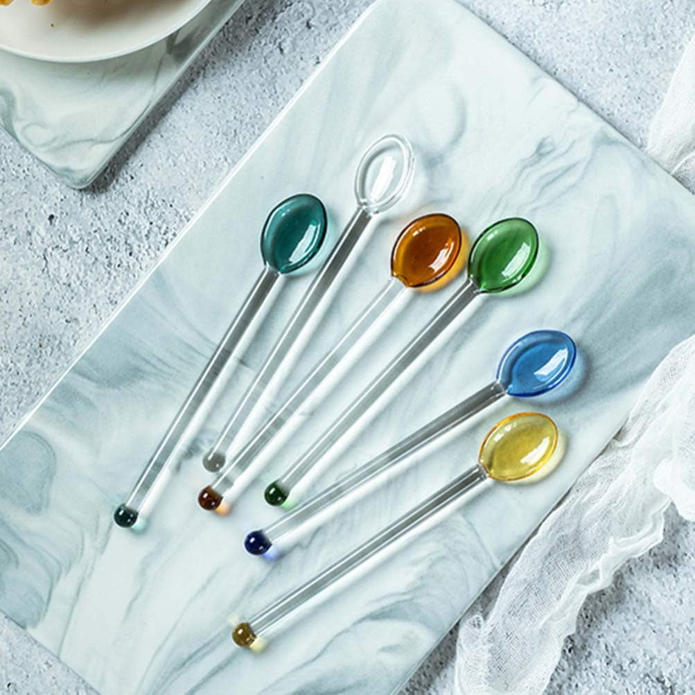 6Pcs Glass Mixing Glass, Glass Stirring Rod Glass Teaspoons Stirring for Salt Sugar Tea Coffee Cocktail Cold Ice Cream Drink Party Fruit