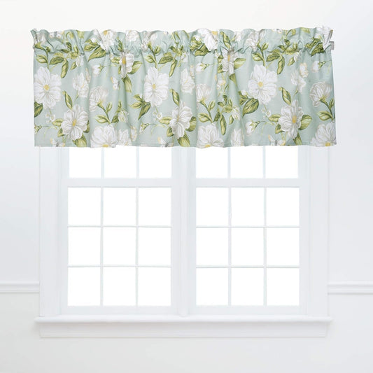C&F Home Magnolia Garden Valance Set of 2 Green and White Floral 15.5" X 72" Curtains for Window Living Dining Bedroom Kitchen Window Cotton Valance 15.5 X 72 White