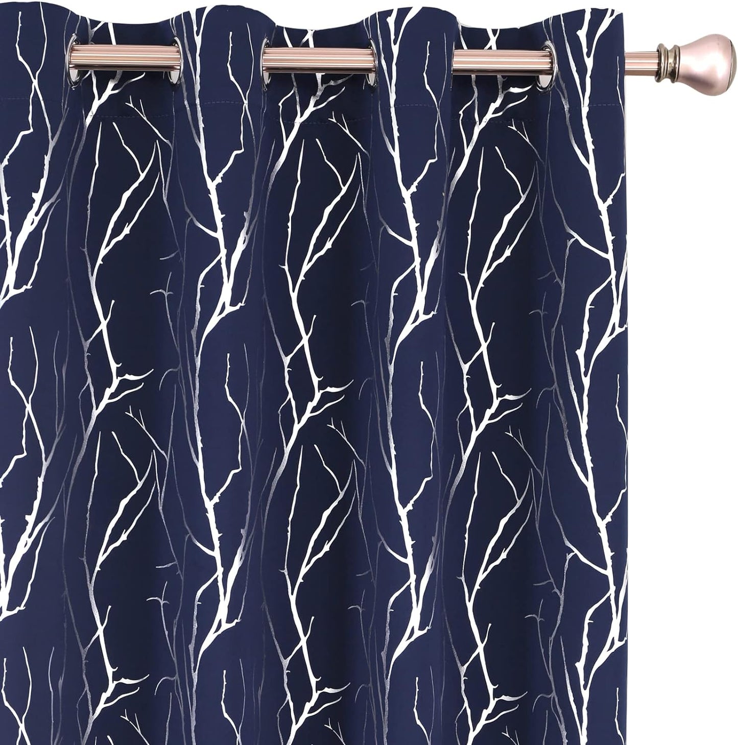 SMILE WEAVER Black Blackout Curtains for Bedroom 72 Inch Long 2 Panels,Room Darkening Curtain with Gold Print Design Noise Reducing Thermal Insulated Window Treatment Drapes for Living Room  SMILE WEAVER Tree Branch-Navy 52Wx63L 
