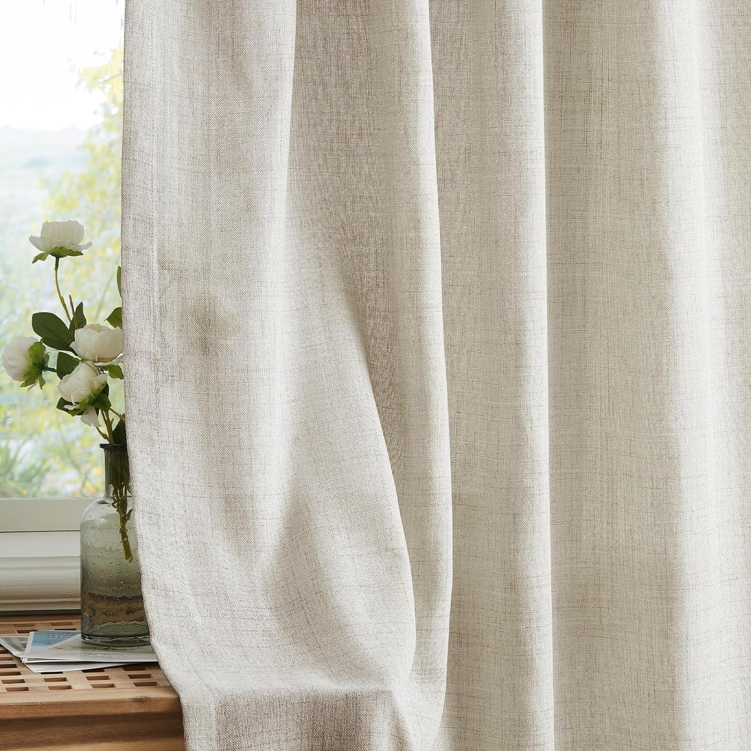 Melodieux Linen Curtains 84 Inches Long for Bedroom - Rod Pocket Burlap Linen Textured Semi Sheer Curtains Light Filtering Privacy Farmhouse Living Room Drapes (Set of 2, 52Inch X 84Inch, Beige)  Melodieux   