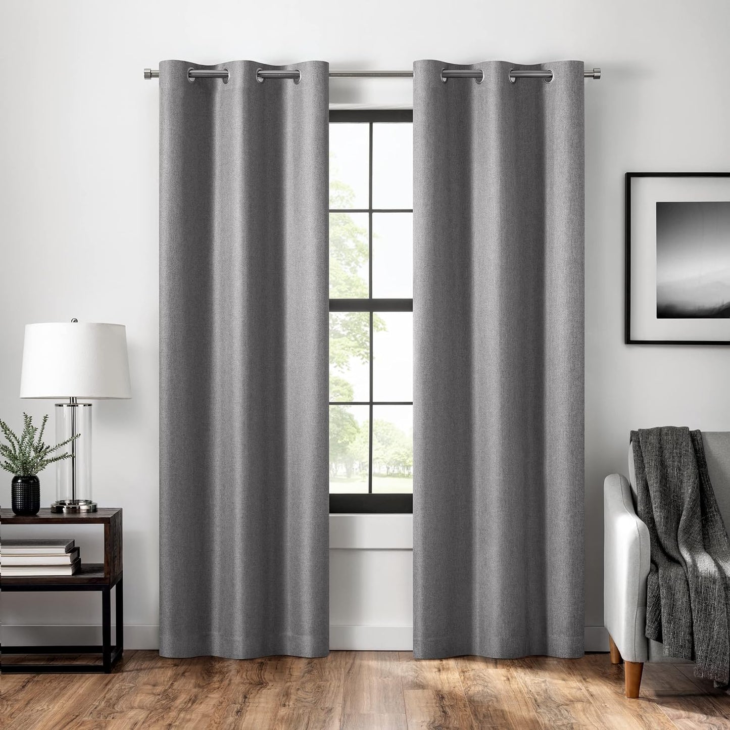 Eclipse Cannes Magnitech 100% Blackout Curtain, Rod Pocket Window Curtain Panel, Seamless Magnetic Closure for Bedroom, Living Room or Nursery, 63 in Long X 40 in Wide, (1 Panel), Natural/ Linen  KEECO Light Grey Grommet 40X84