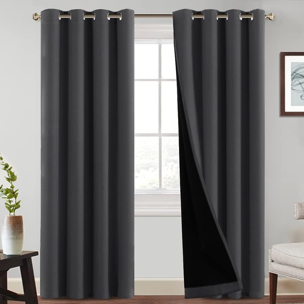Princedeco 100% Blackout Curtains 84 Inches Long Pair of Energy Smart & Noise Blocking Out Drapes for Baby Room Window Thermal Insulated Guest Room Lined Window Dressing(Desert Sage, 52 Inches Wide)  PrinceDeco Charcoal 52"W X84"L 