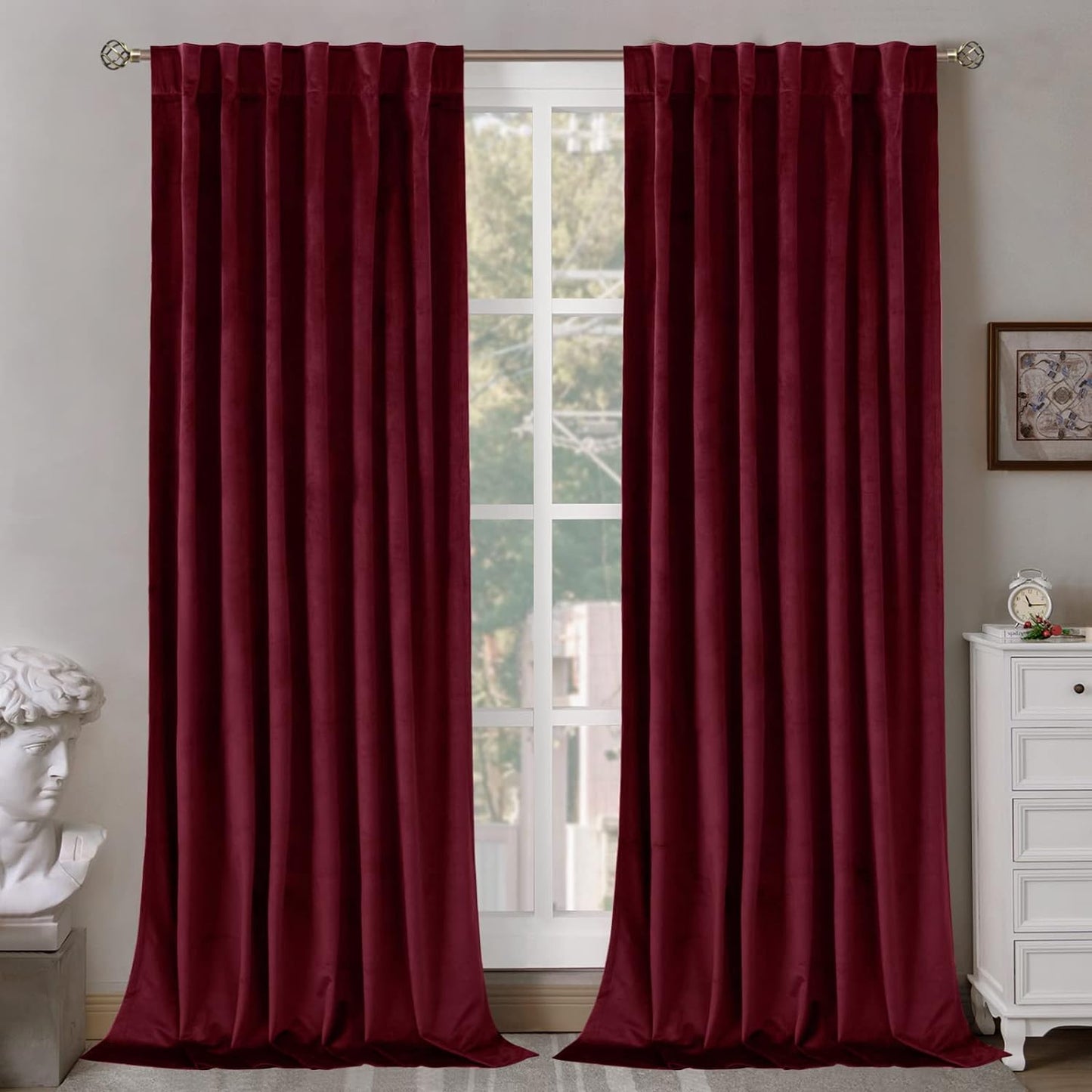 Bgment Grey Velvet Curtains 108 Inches Long for Living Room, Thermal Insulated Room Darkening Curtains Drapes Window Treatment with Back Tab and Rod Pocket, Set of 2 Panels, 52 X 108 Inch  BGment Red 52W X 120L 