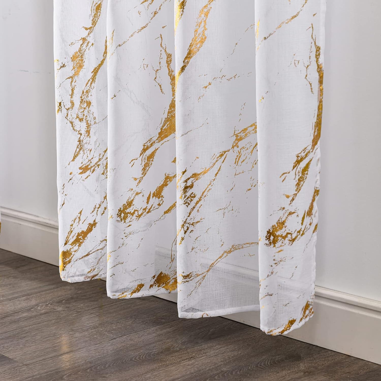 Sutuo Home Marble White Sheer Curtains 84 Inch Length, Gold Foil Print Metallic Bronzing, Privacy Window Treatment Decor Abstract Drape Pair 2 Panels Set for Bedroom Kitchen Living Room 52" W X 84" L  Sutuo Home   