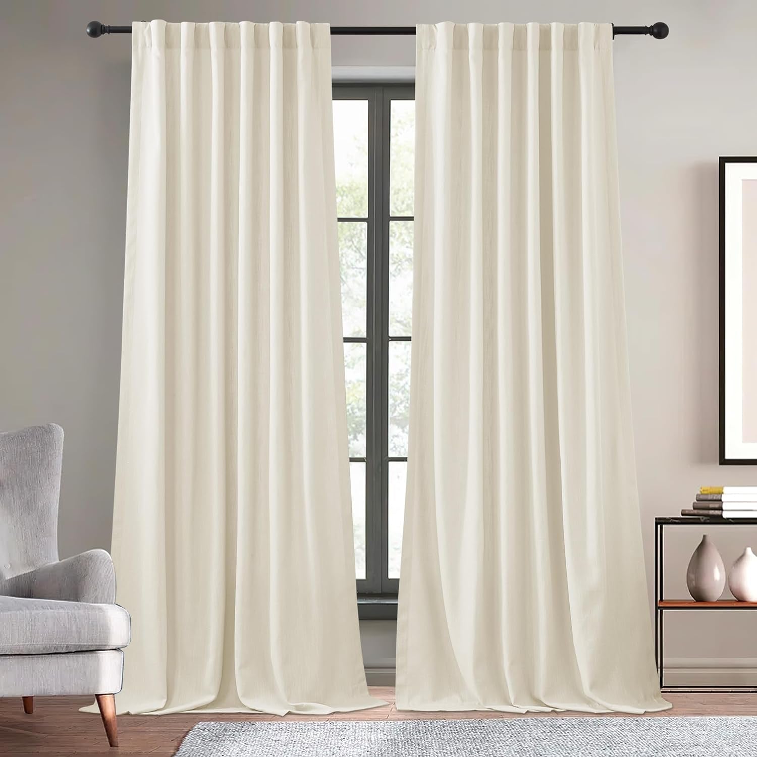 KGORGE Thick Faux Linen Weave Textured Curtains for Bedroom Light Filtering Semi Sheer Curtains Farmhouse Decor Pinch Pleated Window Drapes for Living Room, Linen, W 52" X L 96", 2 Pcs  KGORGE   